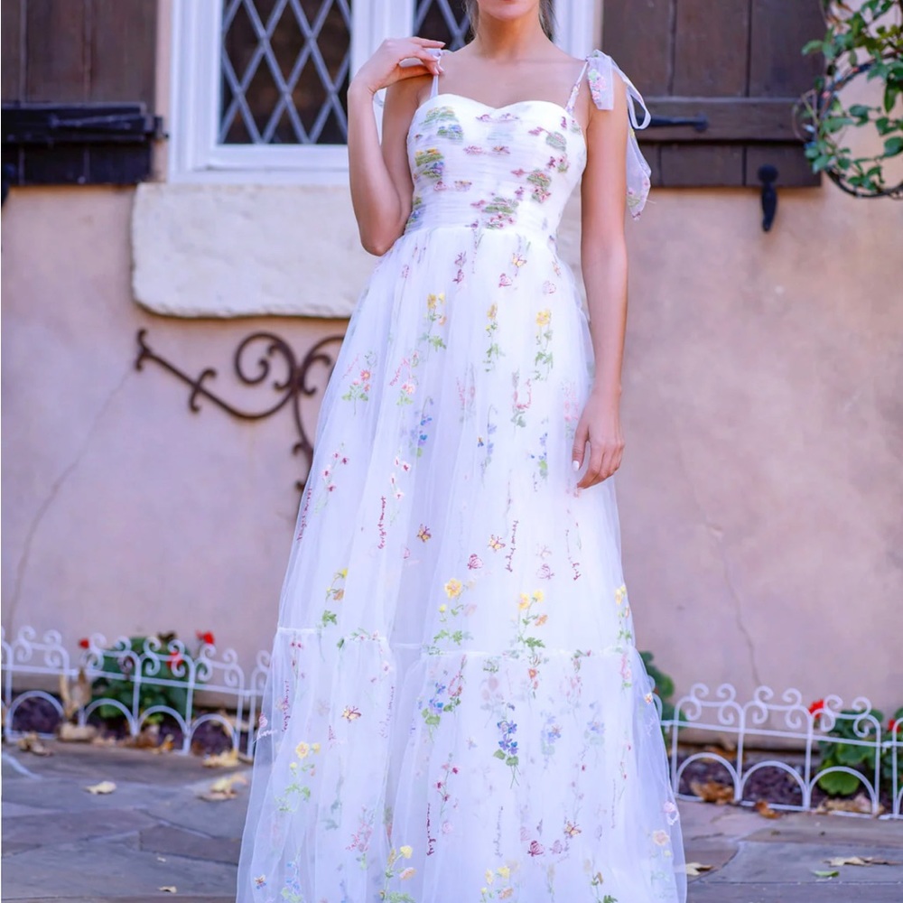 Floral White Prom Dress